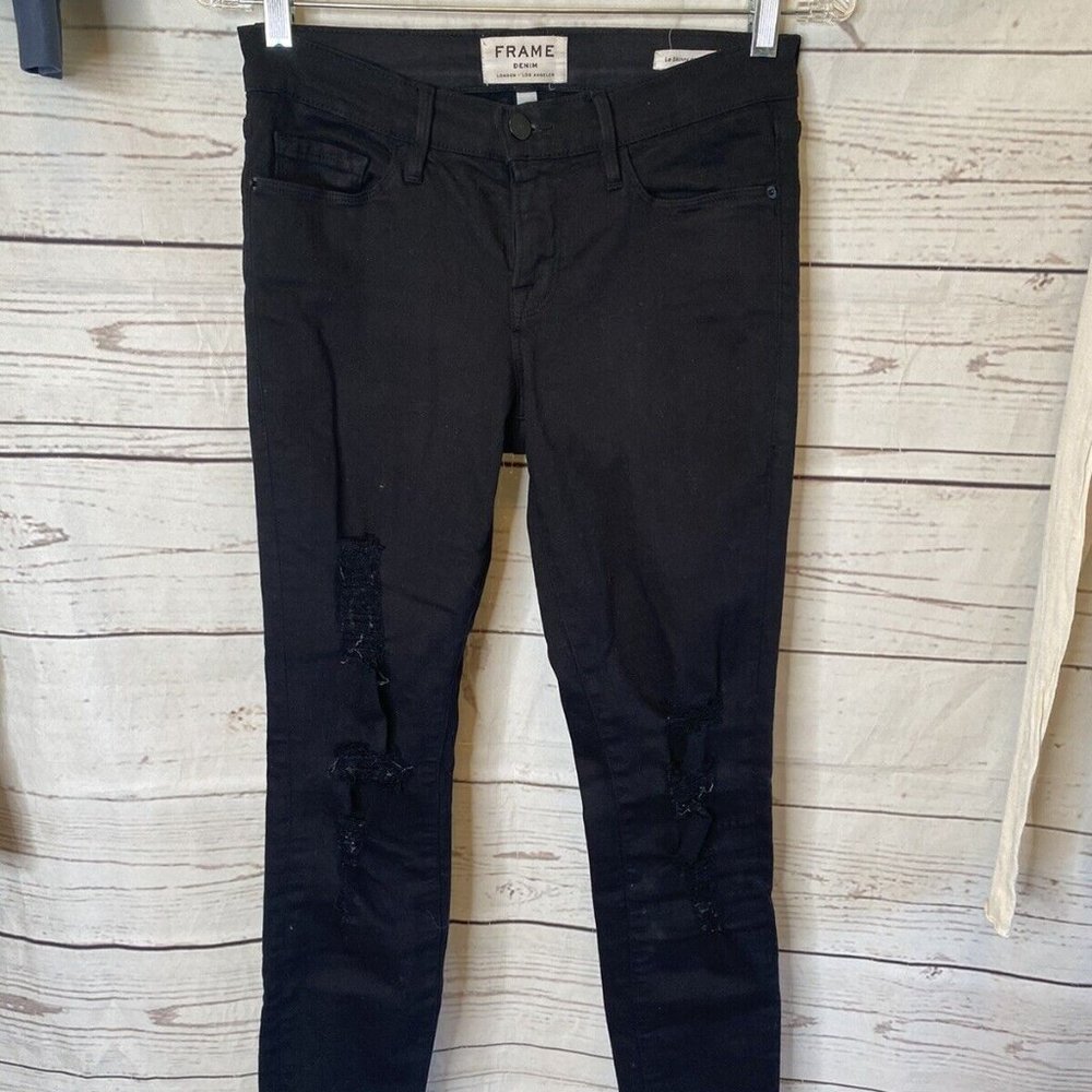 Frame Womens Jeans distressed Black Le Skinny De Jeanne size 26 Frayed MINT